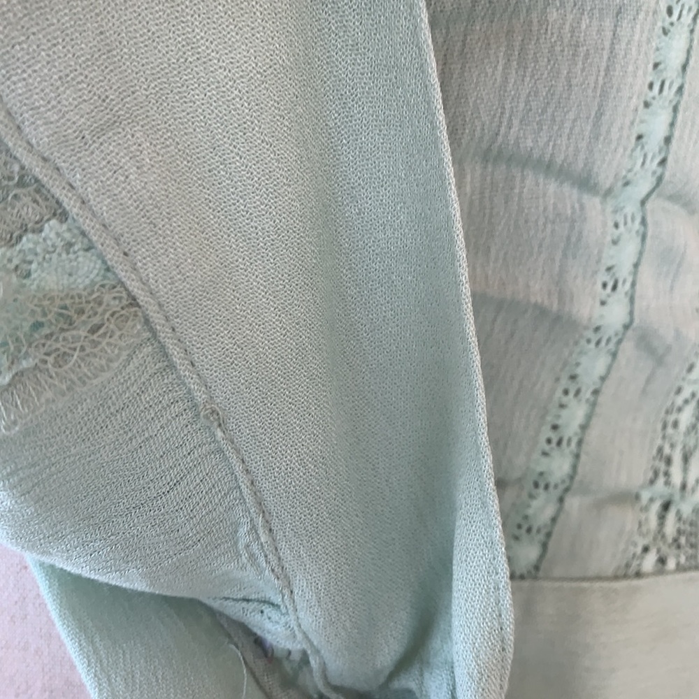 Love Riche Sage Green V-neck Button Up Crochet Detail Tie Top NWT - Picture 12 of 15